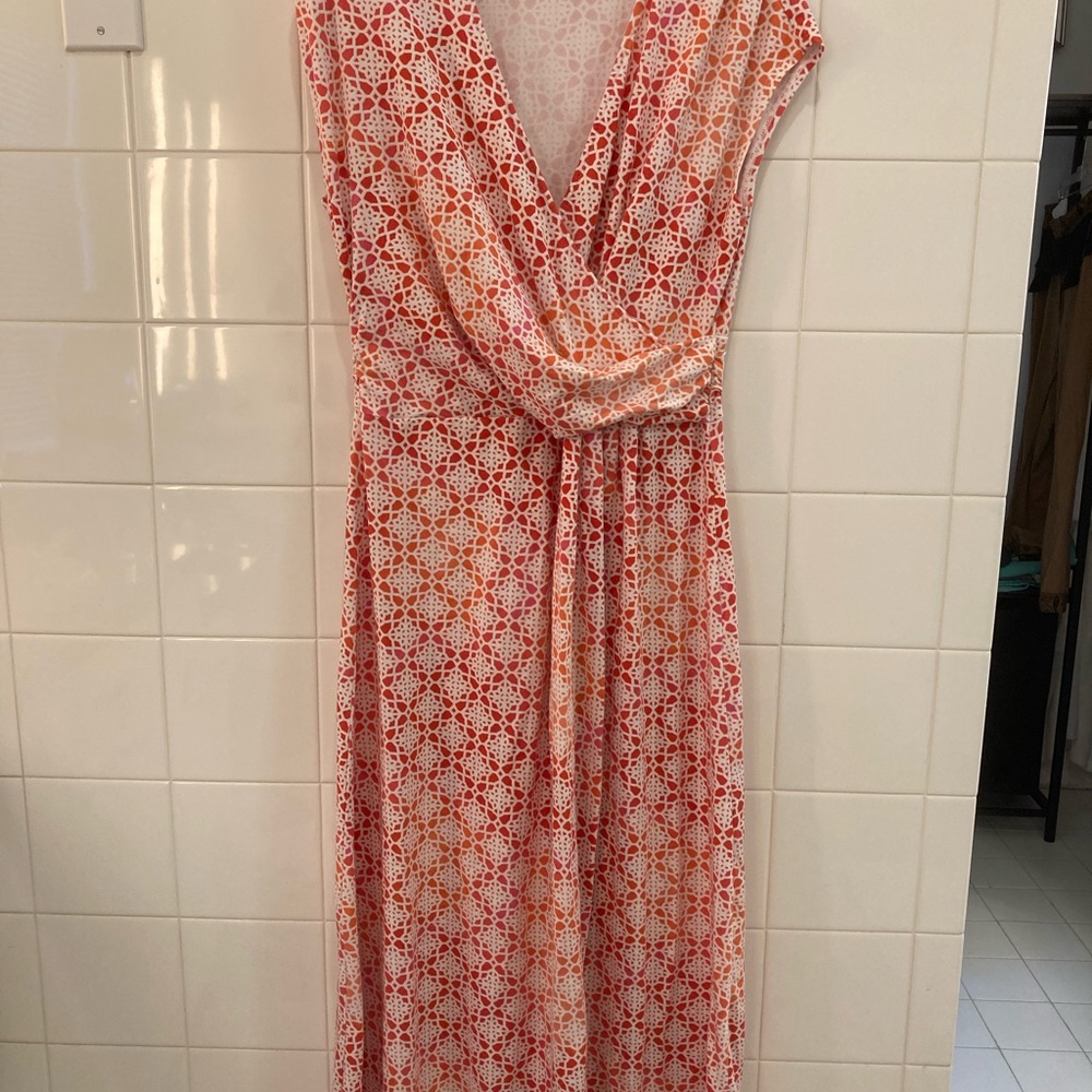 Lands' End Red and Orange Geometric Maxi Dress